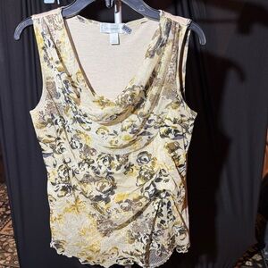 Dressbarn Yellow and Cream Floral Cowl Neck Blouse 0213